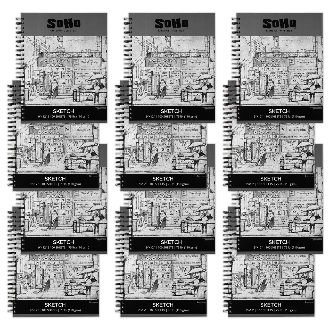 Soho Urban Artist Sketchpad (75lb/110gsm), 100 Sheets of Spiral Bound Sketch Book for Artist Pro & Amateurs, Colored Pencil, Charcoal and Graphite for Sketching